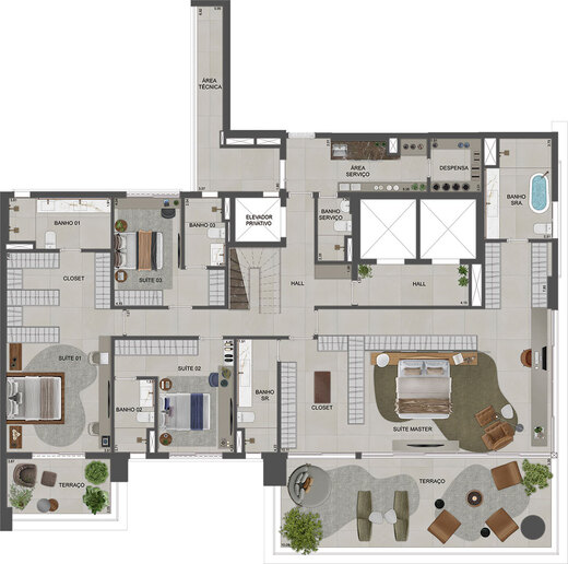 Planta 07 - 4 dorm 571m� - cobertura duplex - inferior