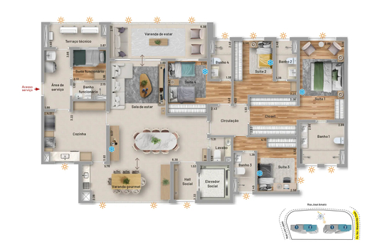 Planta 01 - 4 dorm 208m