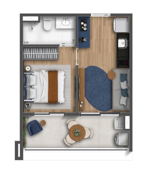 Planta 02 - 1 dorm 33m�