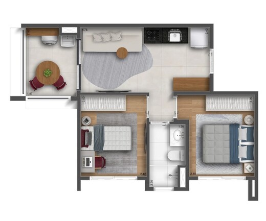 Planta 03 - 2 dorm 40m�