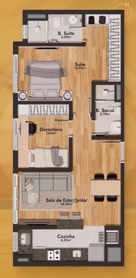 Planta 02 - 2 dorm 61,22m²