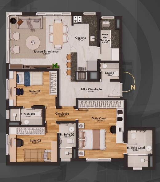 Planta 04 - 3 dorm 99,28m²