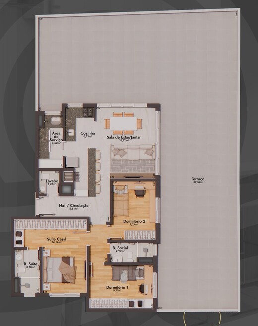 Planta 06 - 3 dorm 218,03m² - garden