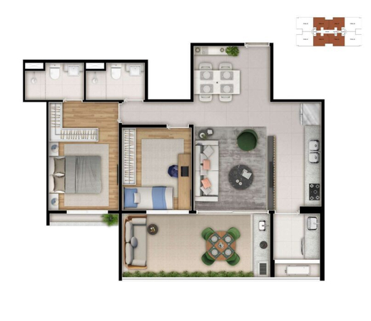 Planta 01 - 2 dorm 72,69m�