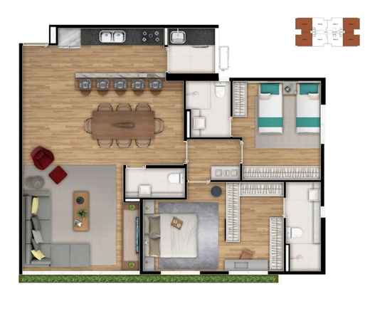 Planta 03 - 2 dorm 89,60m� - op��o 1