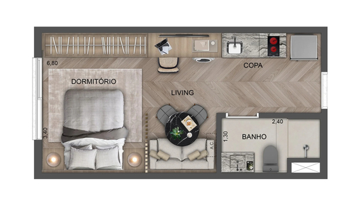 Planta 01 - 1 dorm 25m² - studio