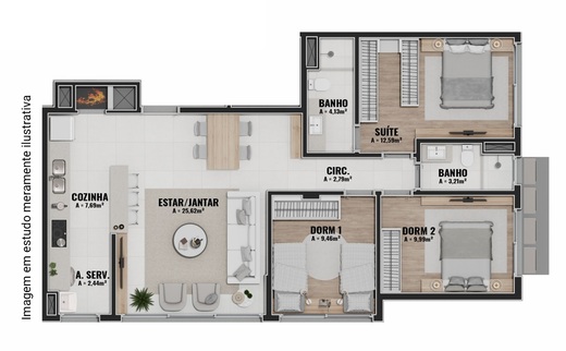 Planta 02 - 3 dorm 95,13m�