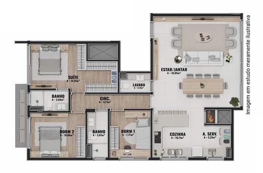 Planta 04 - 3 dorm 114,33m�