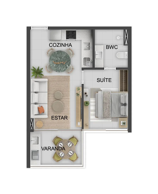Planta 01 - 1 dorm 44m²