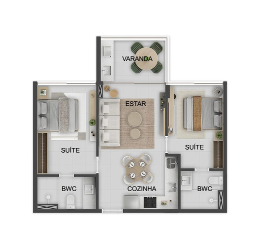 Planta 03 - 2 dorm 63m²