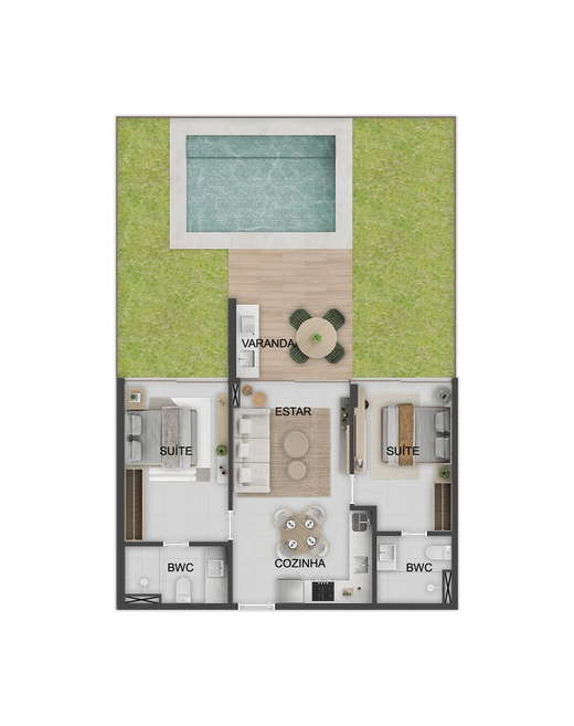 Planta 04 - 2 dorm 63m² - garden