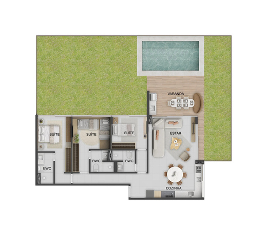 Planta 05 - 3 dorm 110m² - garden