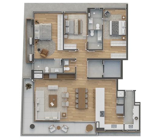 Planta 01 - 3 dorm 157m²