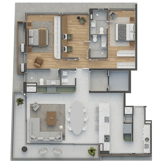 Planta 02 - 2 dorm 157m² - opção 1