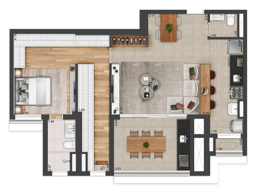 Planta 02 - 1 dorm 90m - opo