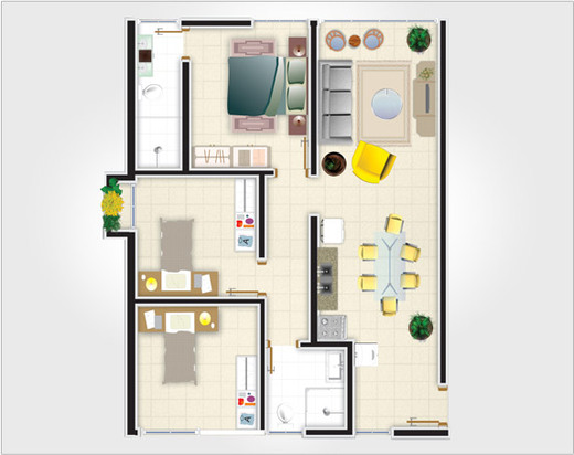 Planta 02 - 3 dorm 50m²