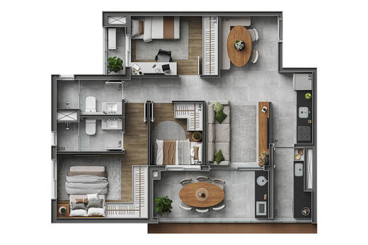 Planta 02 - 3 dorm 76m�