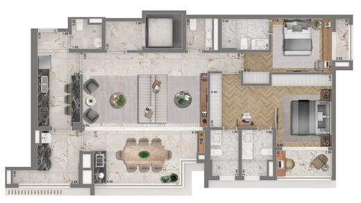 Planta 03 - 2 dorm 139m² - opção 1