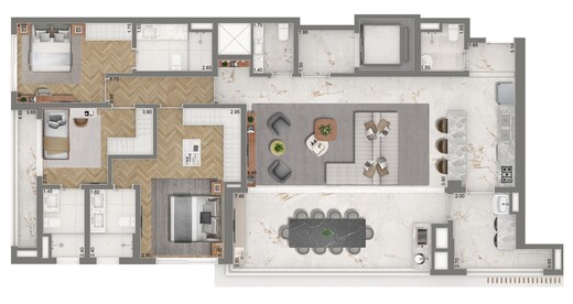 Planta 06 - 3 dorm 155m² - opção 1