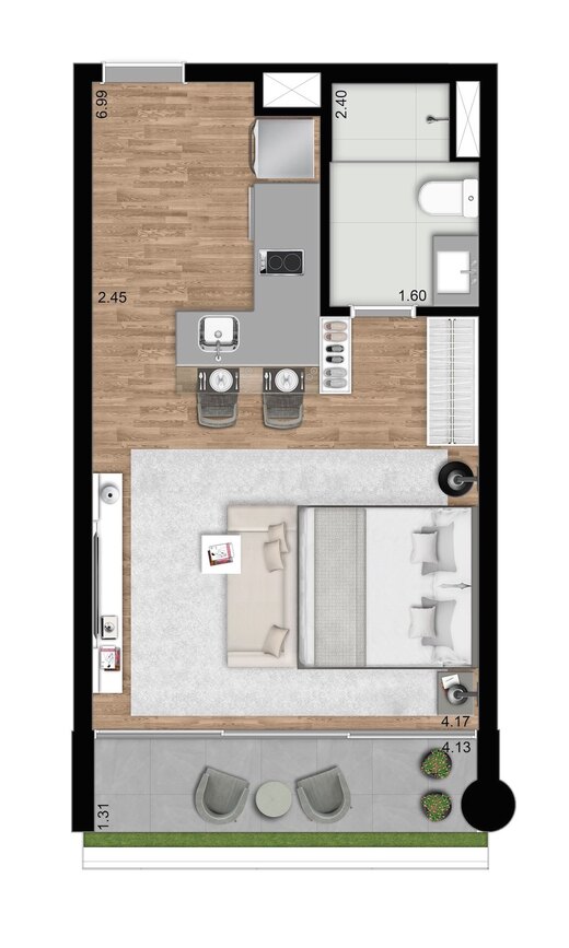 Planta 01 - 1 dorm 37m�