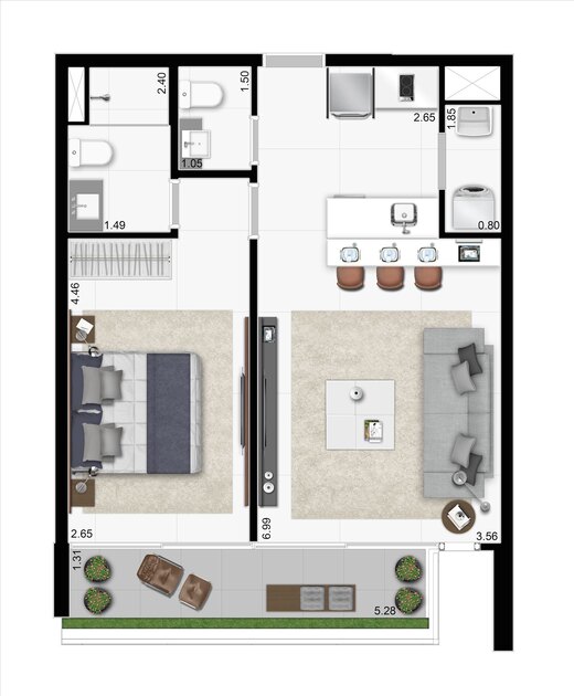 Planta 02 - 1 dorm 57m�