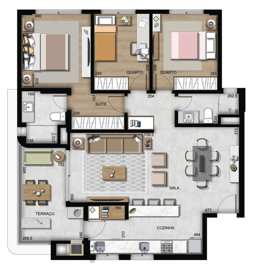 Planta 01 - 3 dorm 96,93m²