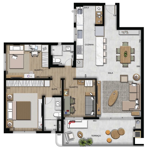 Planta 02 - 3 dorm 114,85m²