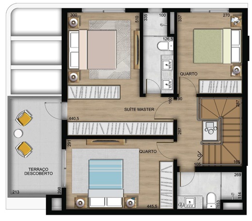 Planta 04 - 3 dorm 171,59m² - cobertura duplex - superior