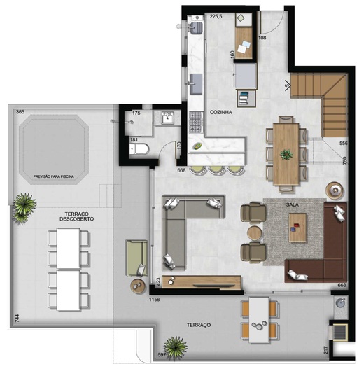 Planta 05 - 3 dorm 196,45m² - cobertura duplex - inferior