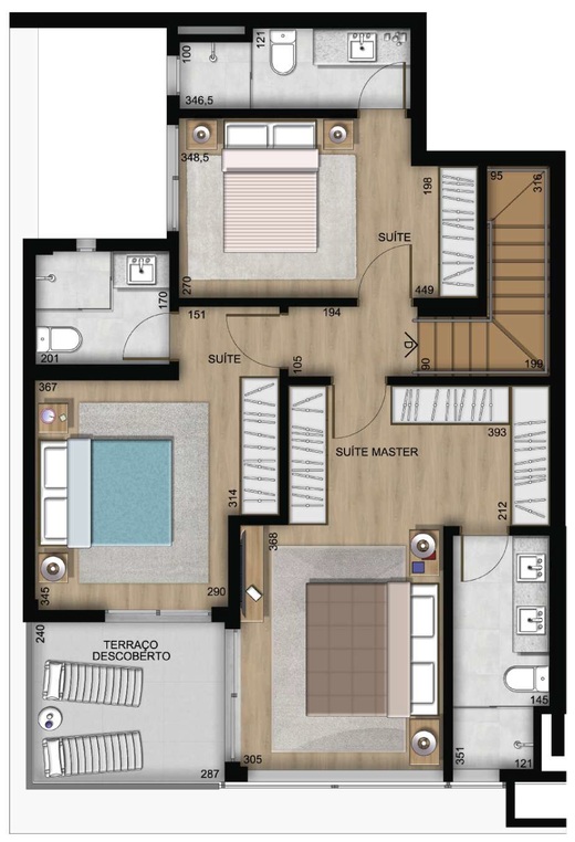 Planta 06 - 3 dorm 196,45m² - cobertura duplex - superior