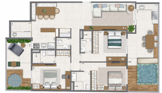 Planta 15 - 3 dorm 144,47m² - garden