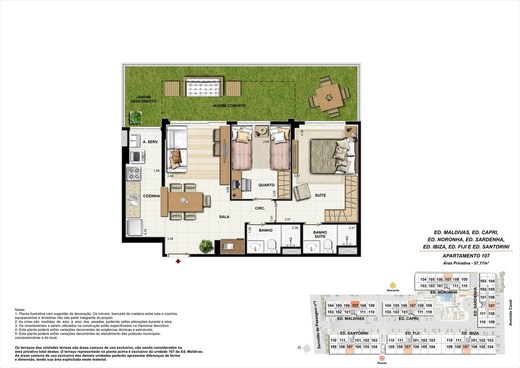 Planta 06 - 2 dorm 57 17m² - garden