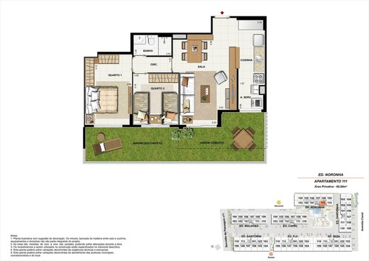 Planta 07 - 2 dorm 60 84m² - garden