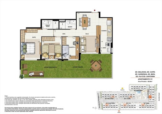 Planta 08 - 3 dorm 68 96m² - garden