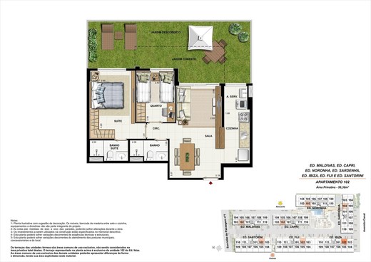 Planta 09 - 2 dorm 56 38m² - garden