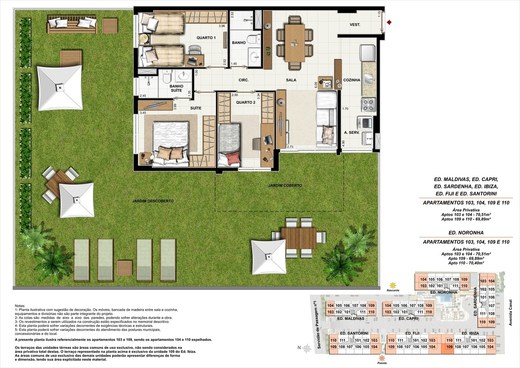 Planta 10 - 3 dorm 69 89m² - garden