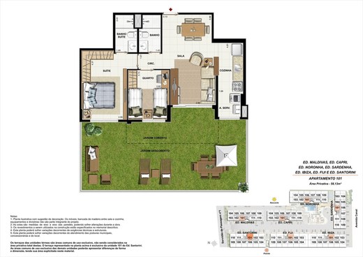Planta 12 - 2 dorm 58 13m² - garden
