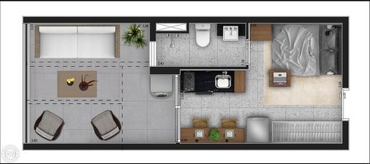 Planta 03 - 1 dorm 24m� - studio - garden