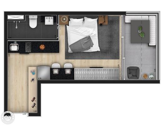 Planta 08 - 1 dorm 31m� - studio - garden