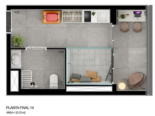 Planta 01 - 1 dorm 23m� - studio