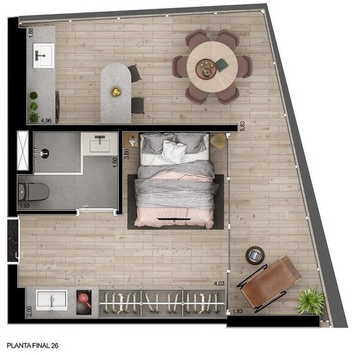 Planta 03 - 1 dorm 20m� - studio