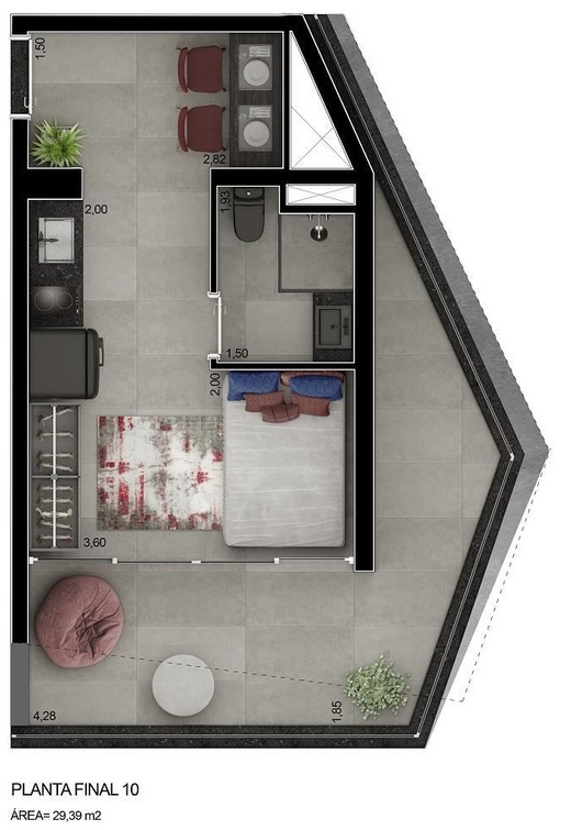 Planta 04 - 1 dorm 29m� - studio