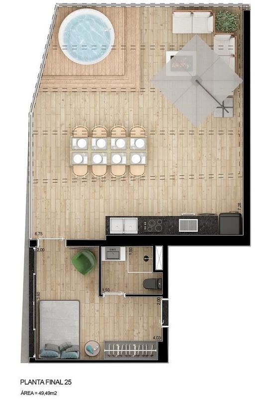 Planta 05 - 1 dorm 49m� - studio