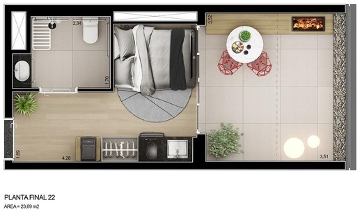 Planta 07 - 1 dorm 23m� - studio