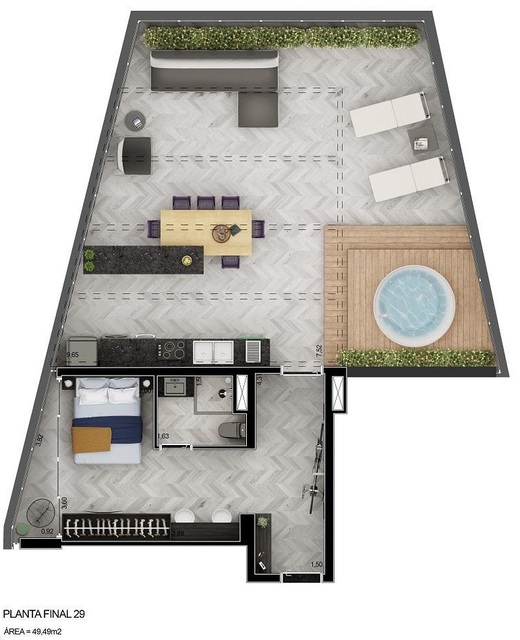 Planta 10 - 1 dorm 49m� - studio