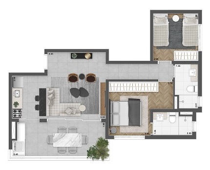 Planta 04 - 2 dorm 69 78m�