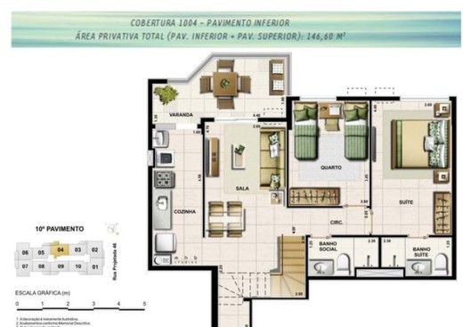 Planta 17 - 2 dorm 146 60m² - cobertura
