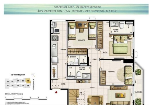 Planta 21 - 2 dorm 162 85m² - cobertura