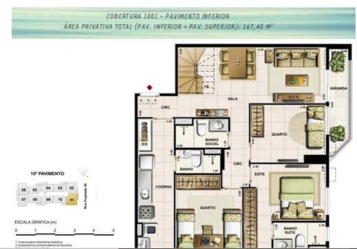 Planta 23 - 3 dorm 167 40m² - cobertura