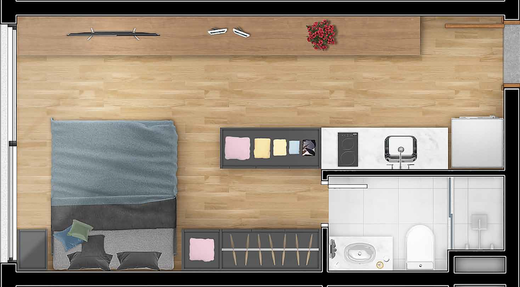 Planta 01 - 1 dorm 28m� - studio